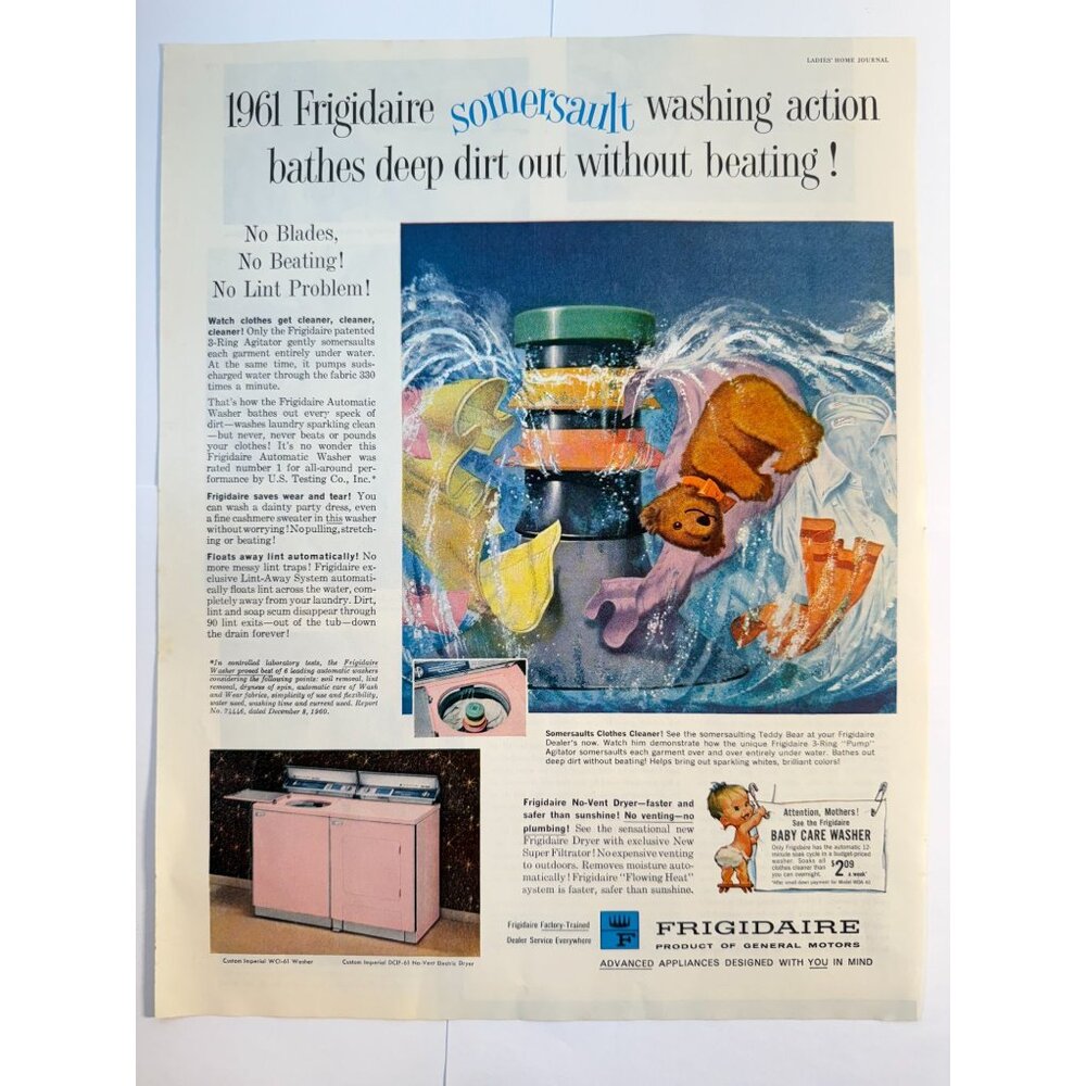 Vintage 1961 Frigidaire Washing Maschine Advertisement Print Ad
